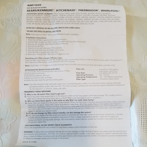 Tier 1 Refrigerator Water Filter Model RWF1020 - Picture 2 of 5